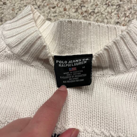 Polo Ralph Lauren Vintage American Flag Sweater Sz M White Mock Neck Preppy - Picture 3 of 7